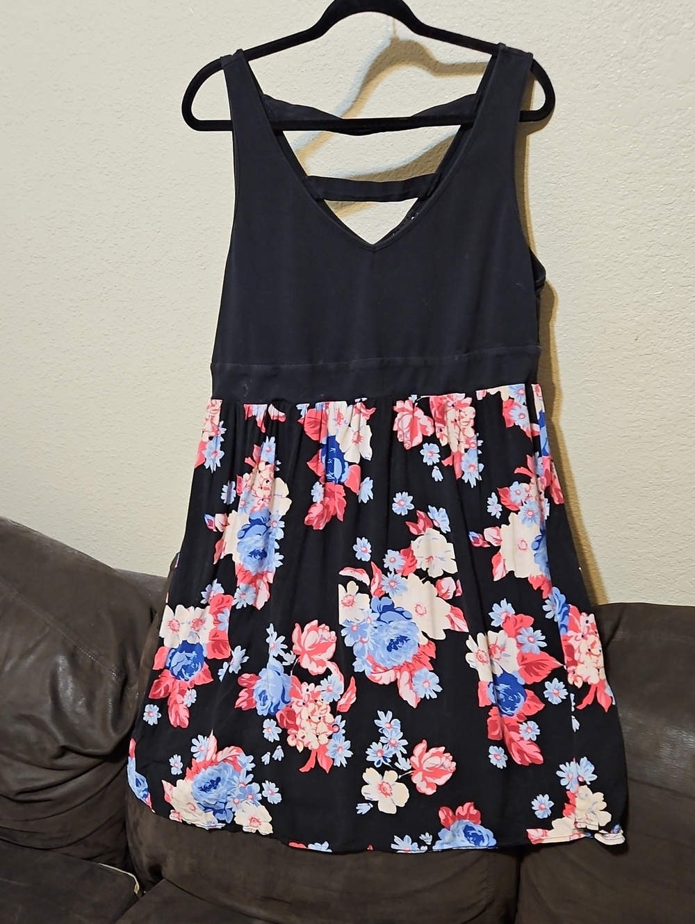 torrid Black Floral Midi Dress with Pink, Blue & Cream Blooms